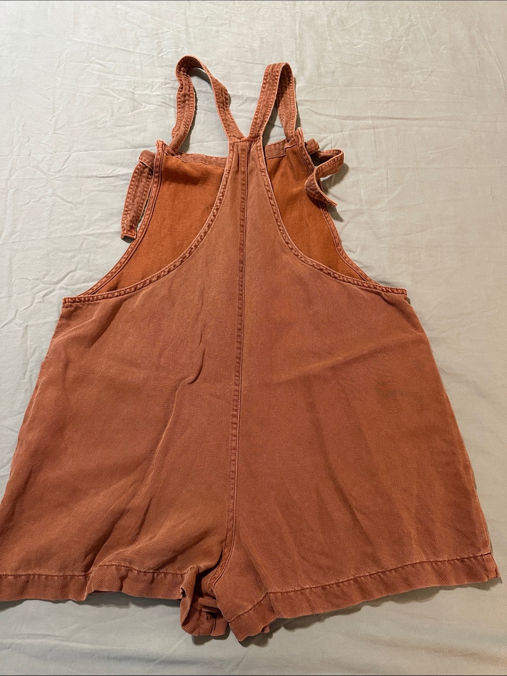 Aerie Brown Linen Blend Women's Short Overalls Romper Knotted Straps Size L - Picture 6 of 10